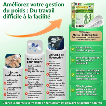 Boutique officielle 🌿 𝘾𝙡𝙚𝙖𝙧𝙚𝙣𝙖® Moringa · Berbérine + NAD+ – Patch Microneedle Nano Avancé 10-en-1 (1×/jour, résultats visibles en 7 jours) | Obésité, relâchement cutané, apnée du sommeil, articulations, etc.